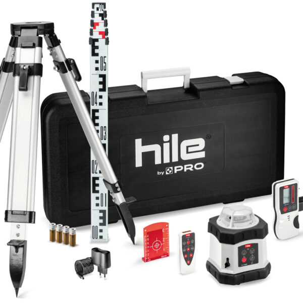 Laserowy niwelator rotacyjny Hile D400 - zestaw ze statywem i łatą PRO
